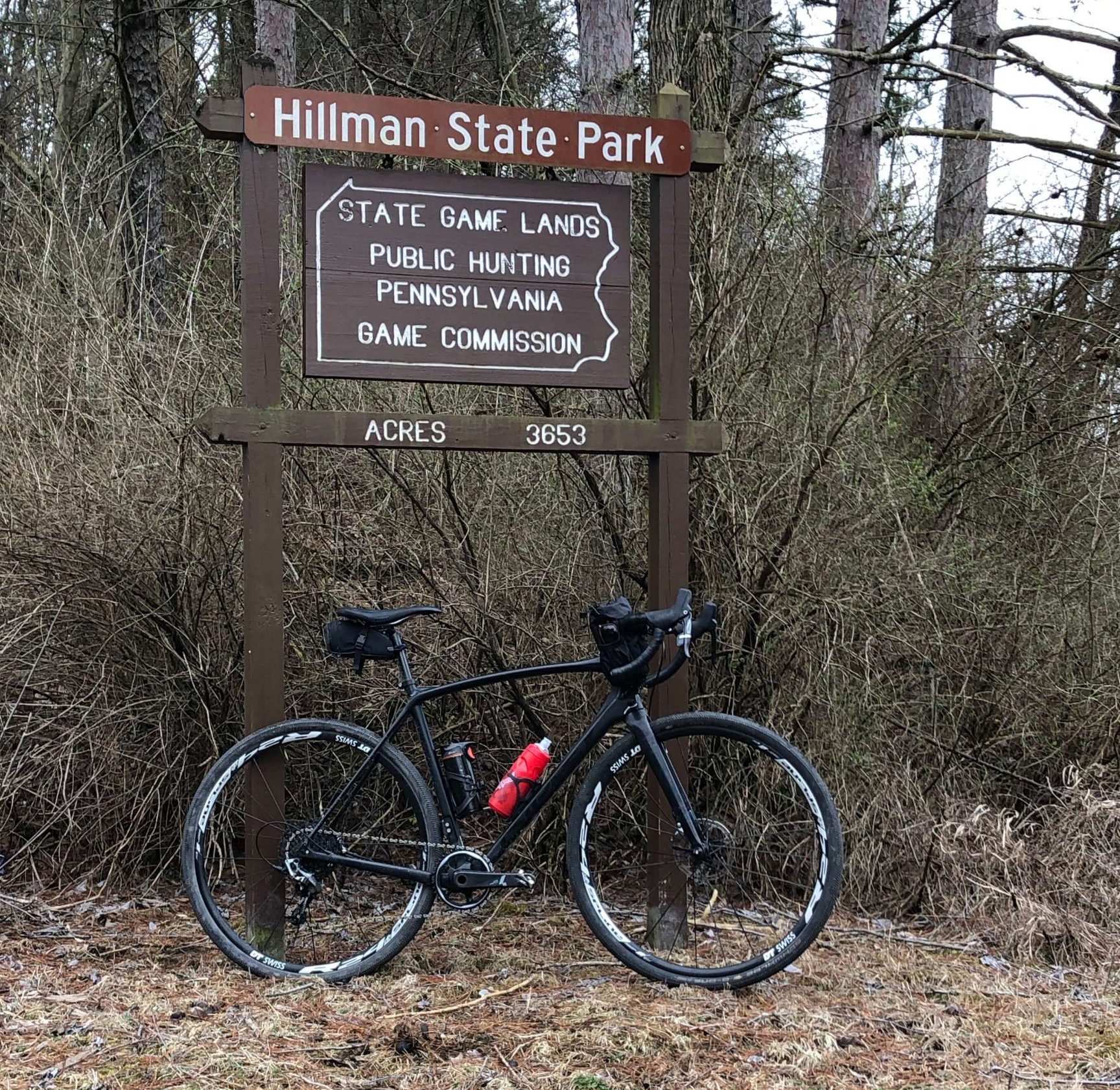 Hillman State Park Sign Bike Lean